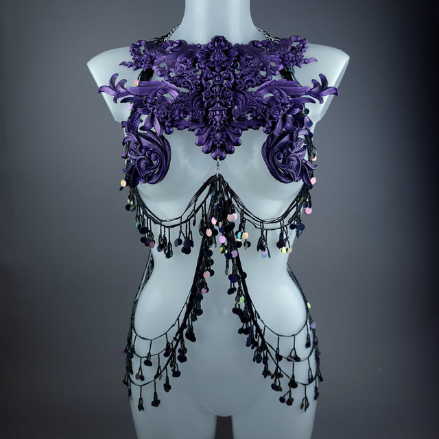 "Alcina" Purple Filigree Harness Body Jewellery & Pasties.