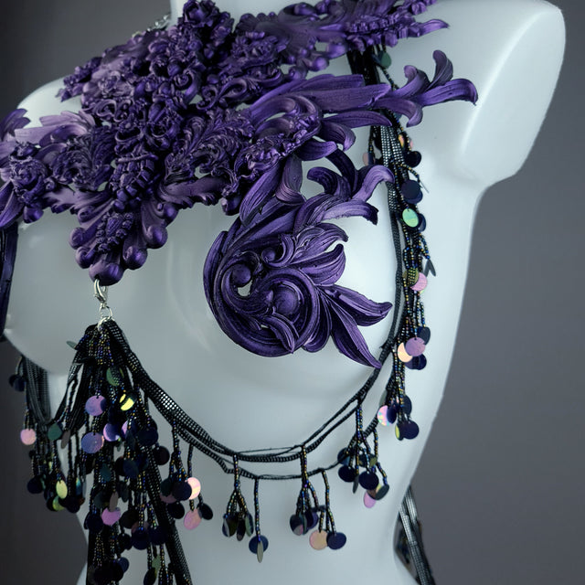 "Alcina" Purple Filigree Harness Body Jewellery & Pasties.