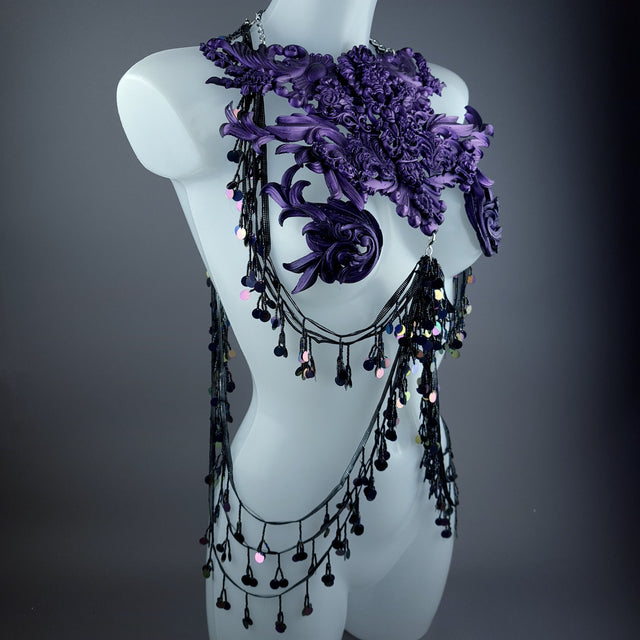 "Alcina" Purple Filigree Harness Body Jewellery & Pasties.