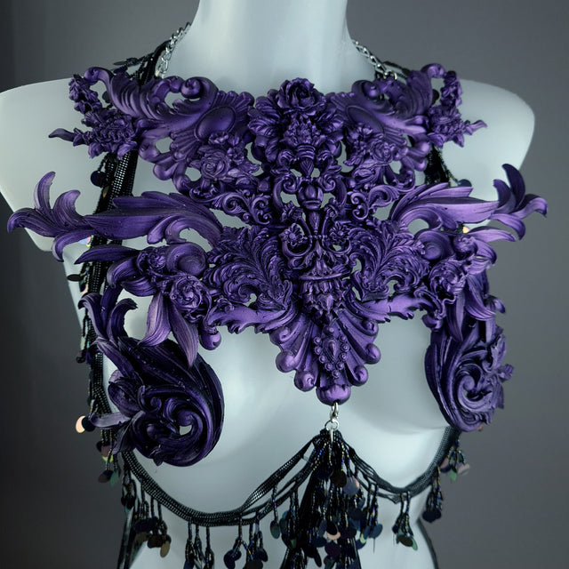 "Alcina" Purple Filigree Harness Body Jewellery & Pasties.