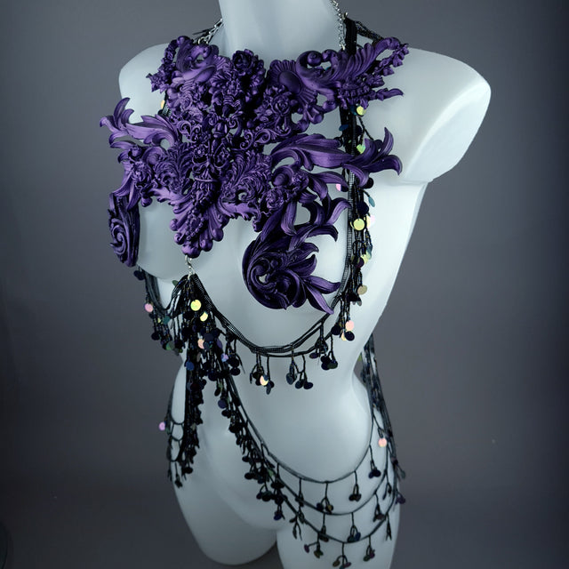 "Alcina" Purple Filigree Harness Body Jewellery & Pasties.