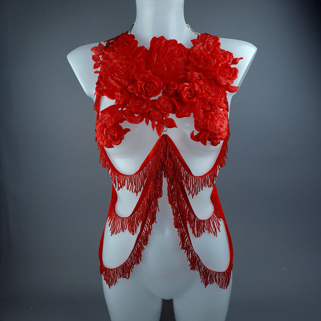 "Psyche" Red Roses Harness Body Jewellery & Pasties.