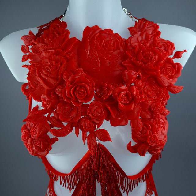 "Psyche" Red Roses Harness Body Jewellery & Pasties.