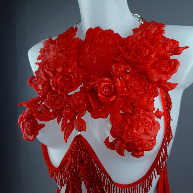 "Psyche" Red Roses Harness Body Jewellery & Pasties.