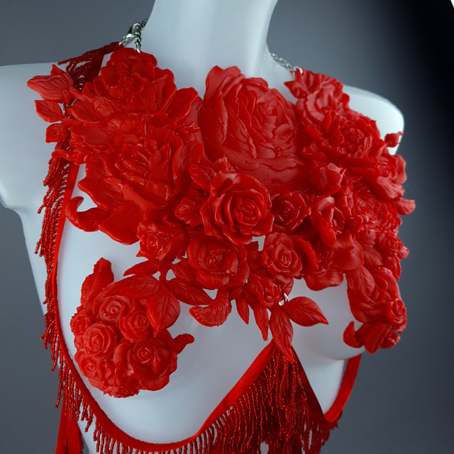 "Psyche" Red Roses Harness Body Jewellery & Pasties.