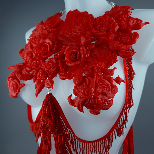 "Psyche" Red Roses Harness Body Jewellery & Pasties.