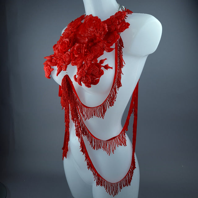 "Psyche" Red Roses Harness Body Jewellery & Pasties.