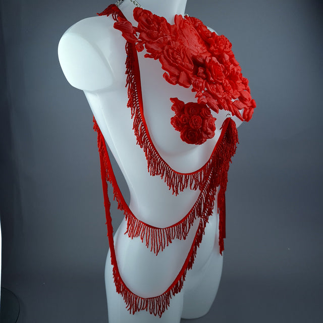 "Psyche" Red Roses Harness Body Jewellery & Pasties.