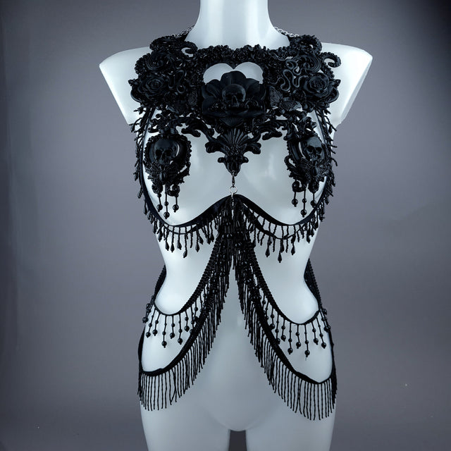 "Gremory" Black Filigree Harness Body Jewellery & Pasties.
