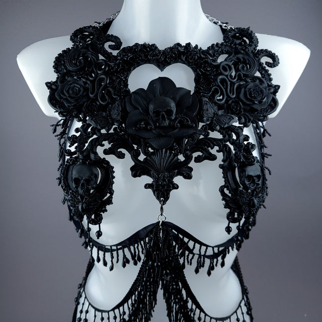 "Gremory" Black Filigree Harness Body Jewellery & Pasties.