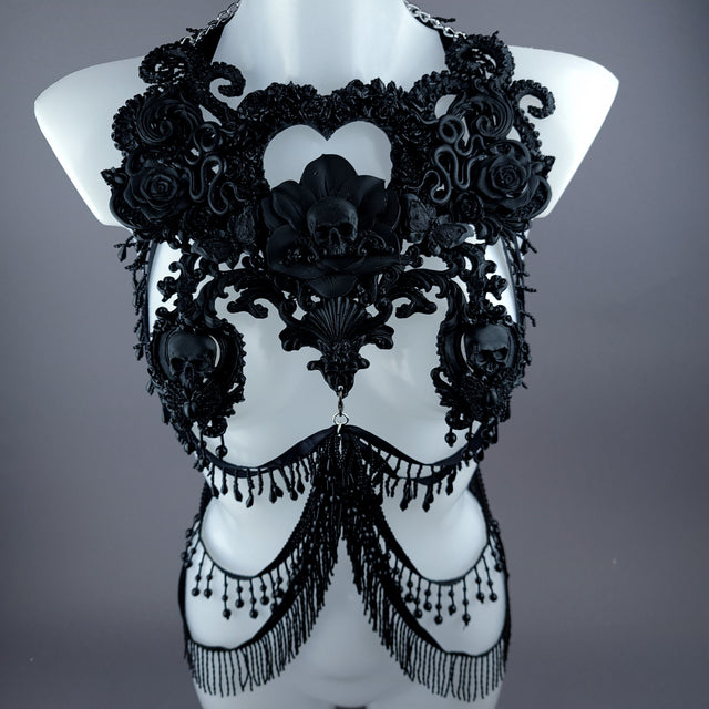 "Gremory" Black Filigree Harness Body Jewellery & Pasties.