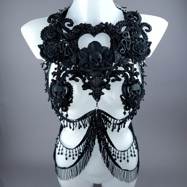 "Gremory" Black Filigree Harness Body Jewellery & Pasties.