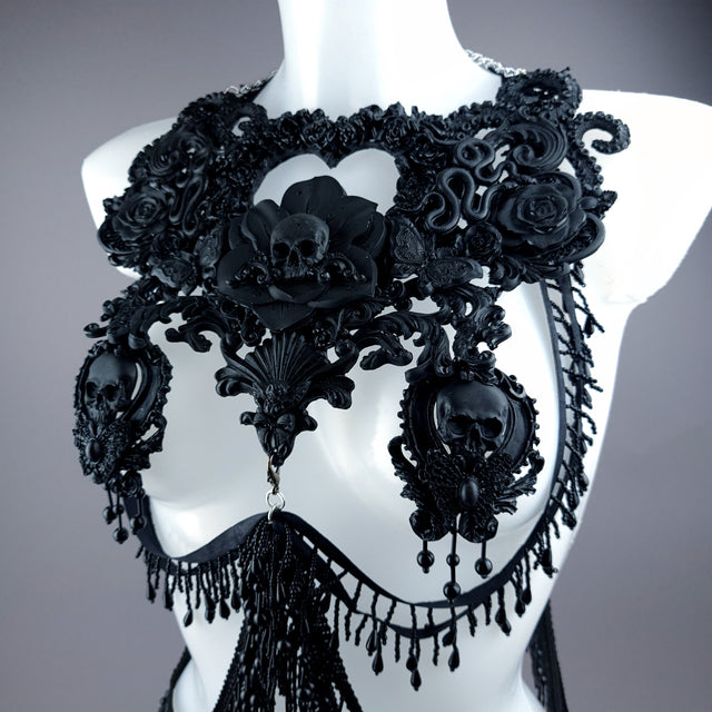 "Gremory" Black Filigree Harness Body Jewellery & Pasties.