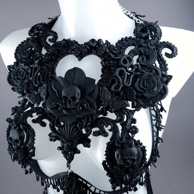 "Gremory" Black Filigree Harness Body Jewellery & Pasties.