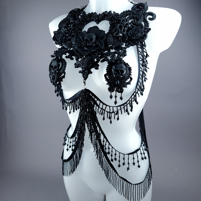 "Gremory" Black Filigree Harness Body Jewellery & Pasties.