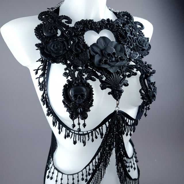 "Gremory" Black Filigree Harness Body Jewellery & Pasties.