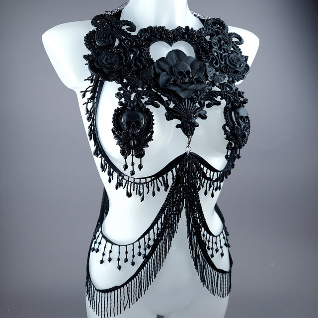 "Gremory" Black Filigree Harness Body Jewellery & Pasties.