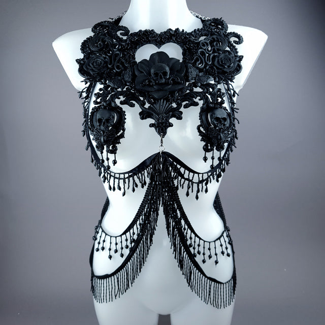 "Gremory" Black Filigree Harness Body Jewellery & Pasties.