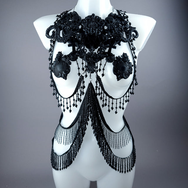 "Devil in Disguise" Black Filigree Harness Body Jewellery & Pasties.
