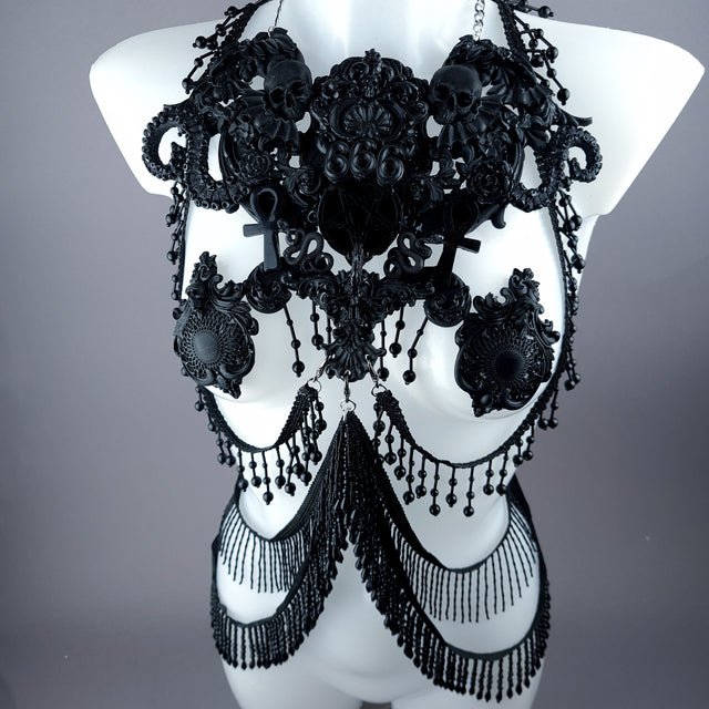 "Devil in Disguise" Black Filigree Harness Body Jewellery & Pasties.