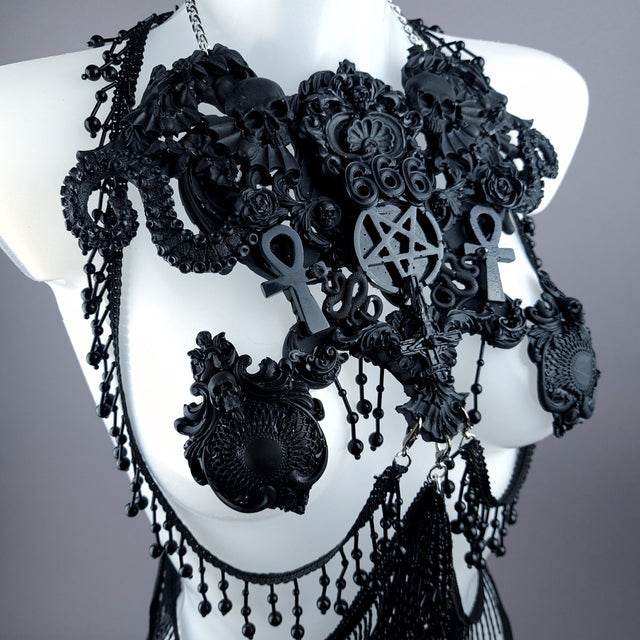 "Devil in Disguise" Black Filigree Harness Body Jewellery & Pasties.