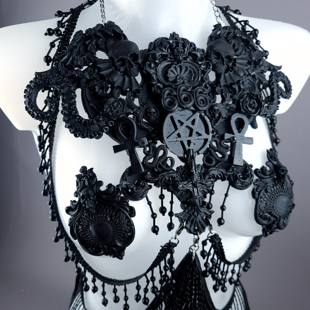 "Devil in Disguise" Black Filigree Harness Body Jewellery & Pasties.