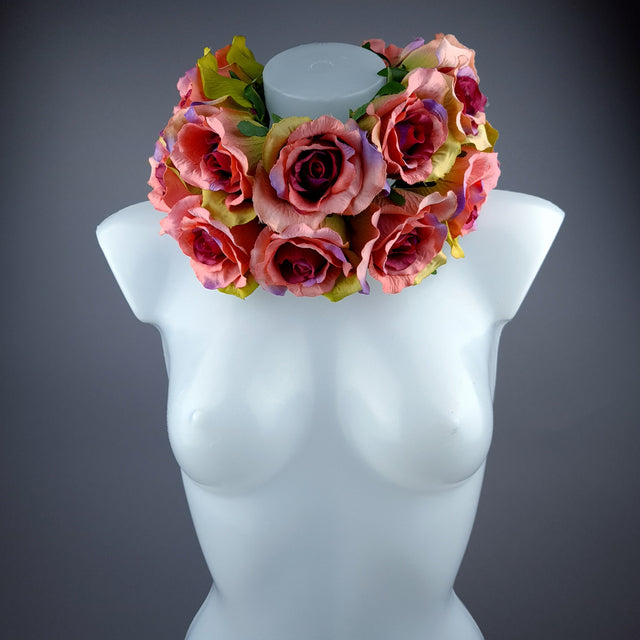 "Embrace" Pink Rose Collar Neckpiece