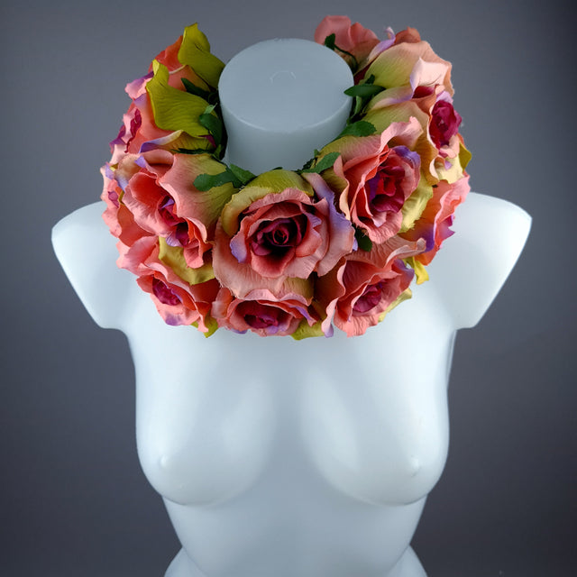 "Embrace" Pink Rose Collar Neckpiece