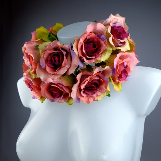 "Embrace" Pink Rose Collar Neckpiece
