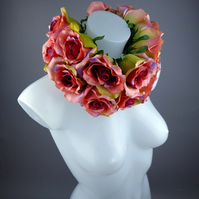 "Embrace" Pink Rose Collar Neckpiece