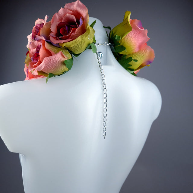 "Embrace" Pink Rose Collar Neckpiece