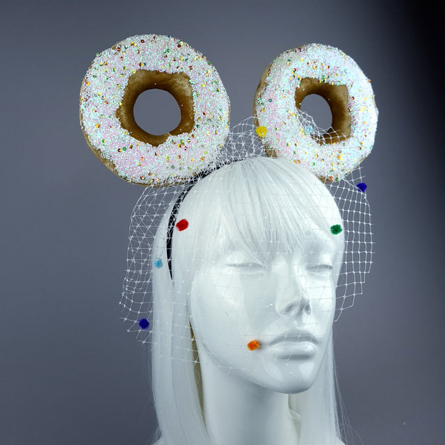 "Donut you want me Baby" Ear Veil Headdress - White