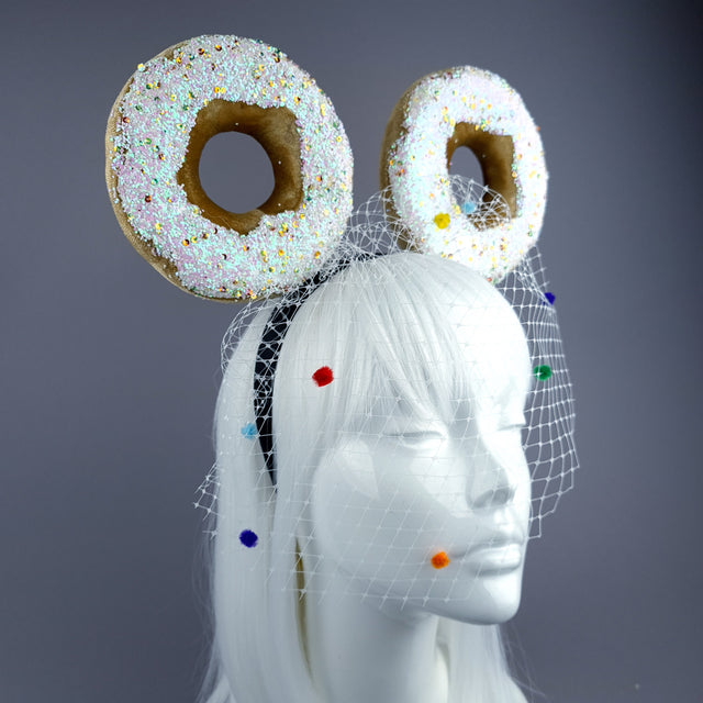"Donut you want me Baby" Ear Veil Headdress - White