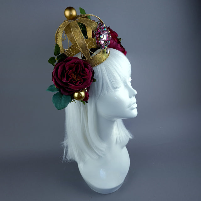"Teuer" Deep Pink Rose & Crown Headdress