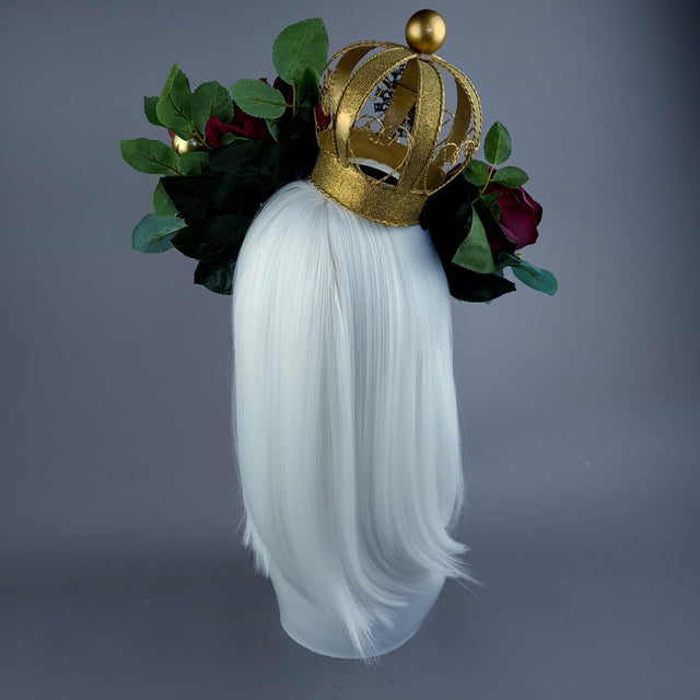"Teuer" Deep Pink Rose & Crown Headdress