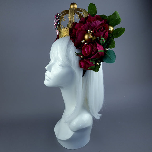 "Teuer" Deep Pink Rose & Crown Headdress