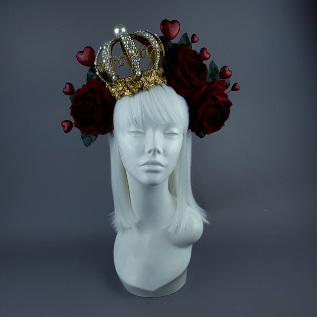 "Elatha" Red Rose & Crown Headdress