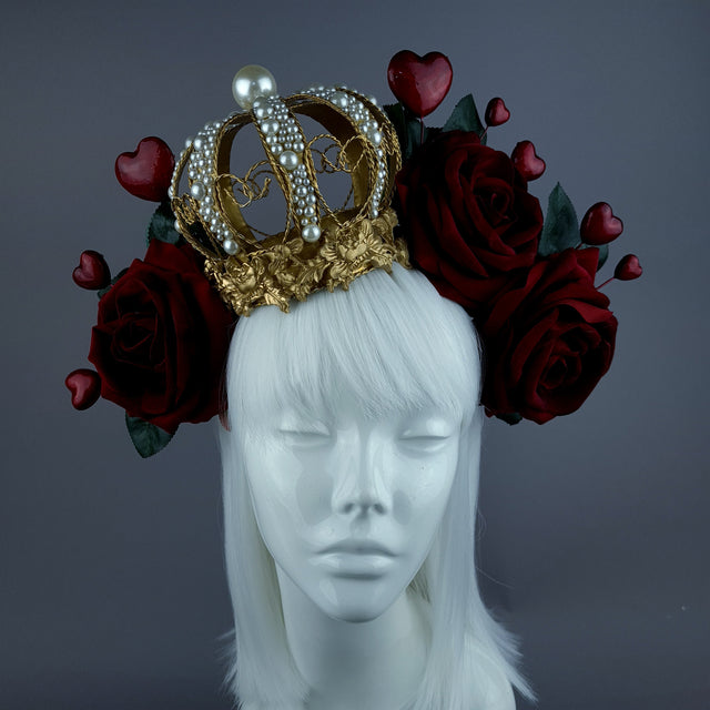 "Elatha" Red Rose & Crown Headdress