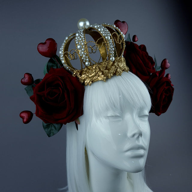 "Elatha" Red Rose & Crown Headdress
