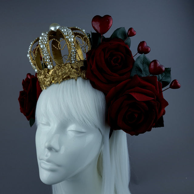 "Elatha" Red Rose & Crown Headdress