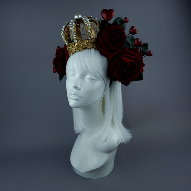 "Elatha" Red Rose & Crown Headdress