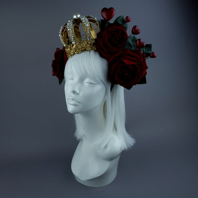 "Elatha" Red Rose & Crown Headdress