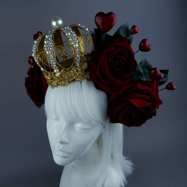 "Elatha" Red Rose & Crown Headdress