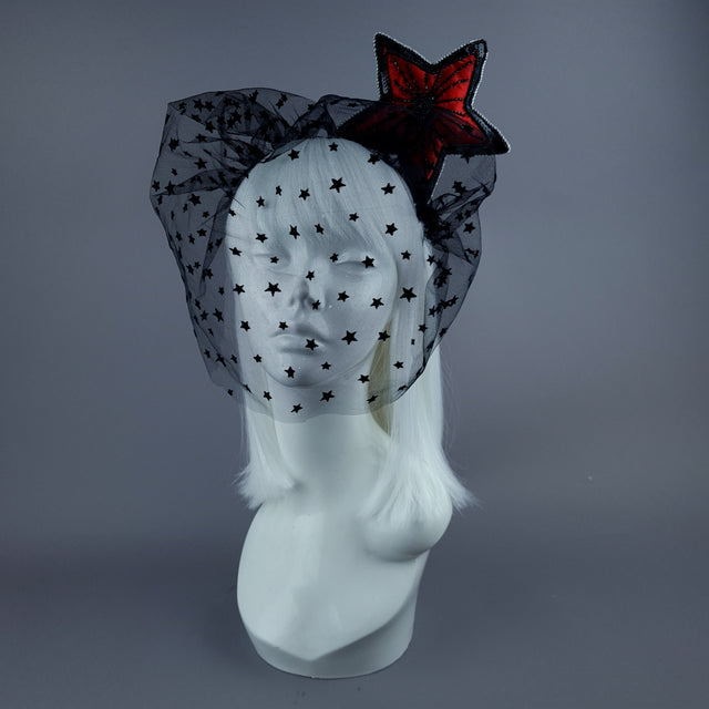 "Kokabiel" Red & Black Star Veil Headdress
