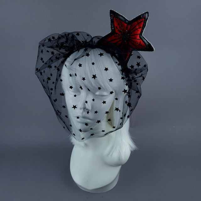 "Kokabiel" Red & Black Star Veil Headdress