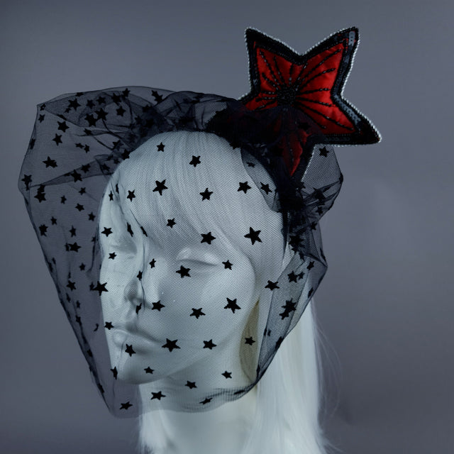 "Kokabiel" Red & Black Star Veil Headdress