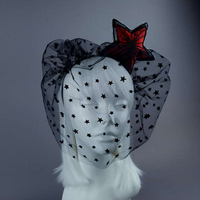 "Kokabiel" Red & Black Star Veil Headdress