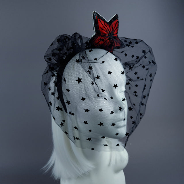 "Kokabiel" Red & Black Star Veil Headdress