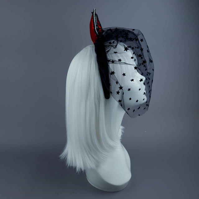 "Kokabiel" Red & Black Star Veil Headdress