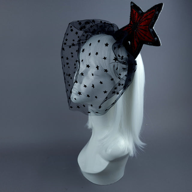 "Kokabiel" Red & Black Star Veil Headdress